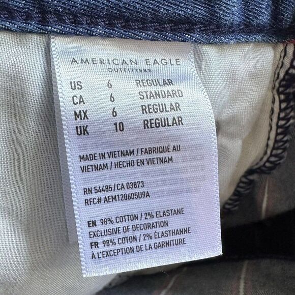 American Eagle Hi-Rise Mini Skirt Jean Stretch Blue Red Stripe Size 6 - Picture 7 of 9